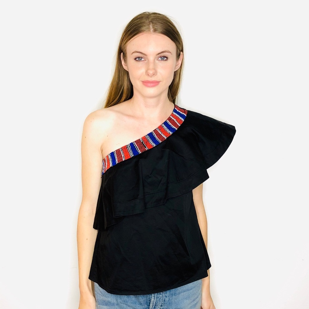 SALONI BEADED COLLAR RUFFLE TOP BLACK SHOPBOP 2 - Picture 1 of 7
